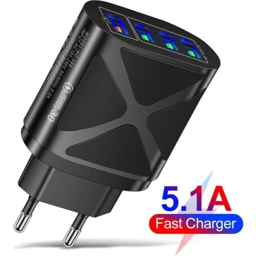 4USB 45w Fast Charger Quick Charge 3.0 5V 5A Universal Power Adapter Travel Wall for Iphone12 Huawei Xiaomi Adapter Ipad Tablet