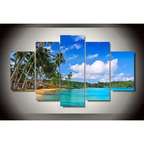 Wonderful beach coco seascape modern wall painting home decor print art 5 pcs wall pictures for living room