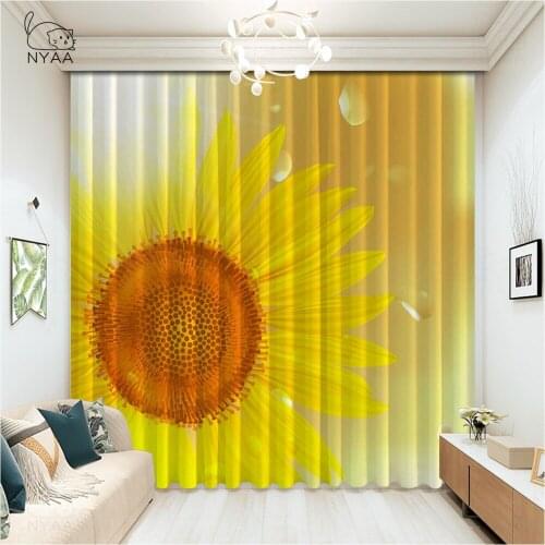 Yellow Sunflower Living Room Window Curtain Valance Door Room Divider Drape Decoration Curtains On the Windows
