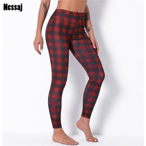 Nessaj Black And Red Plaid Print Leggings Female Workout Jeggings Fitness Skinny Gym Leggings For Women Christmas Leggings