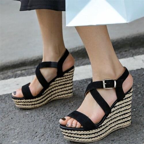 Punk Creepers Women Ankle Strap Genuine Leather Platform Wedges High Heel Gladiator Sandals Female Open Toe Party Pumps Shoes