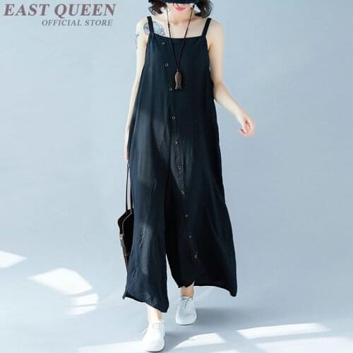 Jumpsuits For Women 2019 Summer Red Black Sleeveless Vintage Overalls Buttons Loose Casual Wide Leg Jumpsuit 2019 AA4850