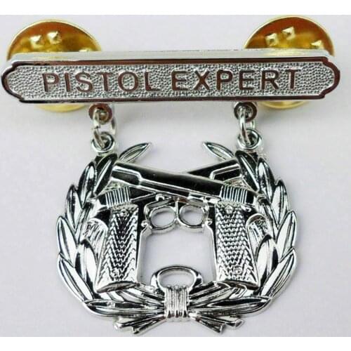 US MARINE PISTOL QUALIFICATION EXPERT SHOOTER SHOOTING BADGE PIN SILVER