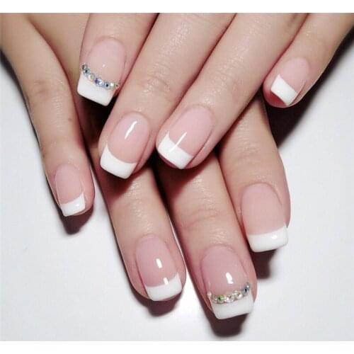 24pcs Rhinestone Inlaid Nail Patch Glue Type Removable Short Paragraph Fashion Manicure Save Time False Nail Patch Nail Art