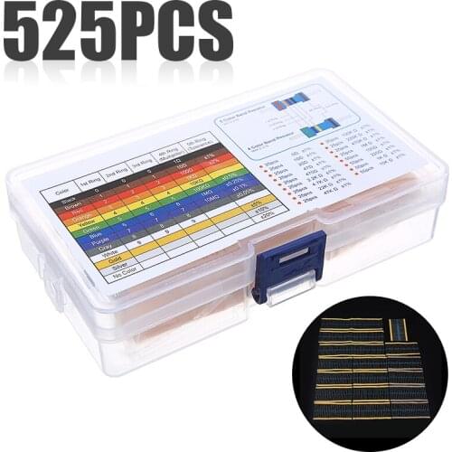 525Pcs/Set Metal Film Resistors 17 Values (0-1M ohm) 1/4W Resistor Common Assortment Kit Electronic Components