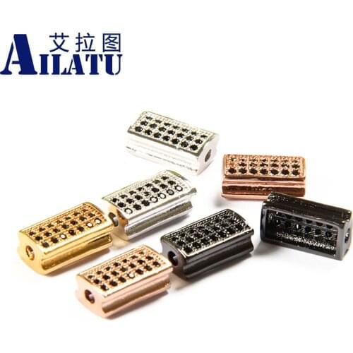 Ailatu 10 Pieces/lot Micro Pave Black Cubic Zirconia Copper Single Rectangle Shape Jewelry Accessories for DIY Bracelet