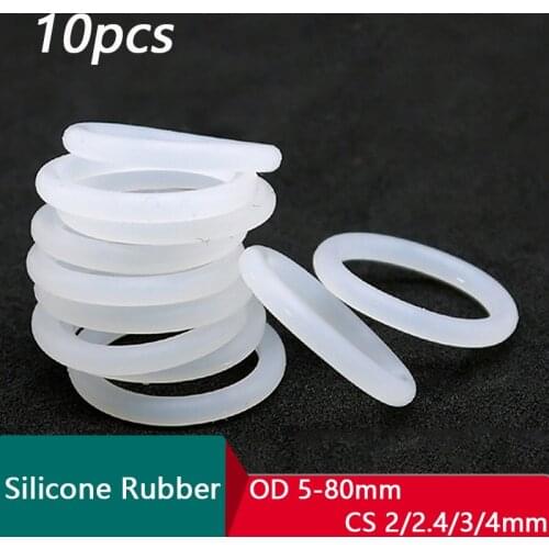 10pcs Thickness 2/2.4/3/4mm White Rubber Seal Ring OD 5-80mm Heat-Resistant Food Grade Silicone O-Ring