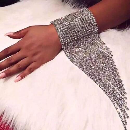 Fashion womens long flow suede Rhinestone Bracelet handmade jewelry Bridal Crystal multi row Bracelet Wedding jewelry accessori