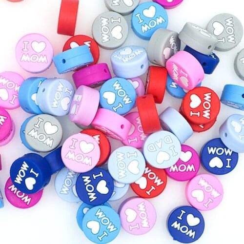 Kovict 10pcs I Love Mom Silicone Beads Food Grade Products Baby Teething Toys DIY Pacifier Chain Pendant Jewelry Making
