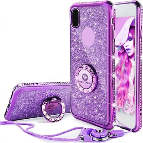 For IPhone 7 Case Ring Purple Bling Cover For Iphone X 6 6s 7 plus Diamond Case I8 Glitter Cover For Iphone 8 plus Case Ring Red