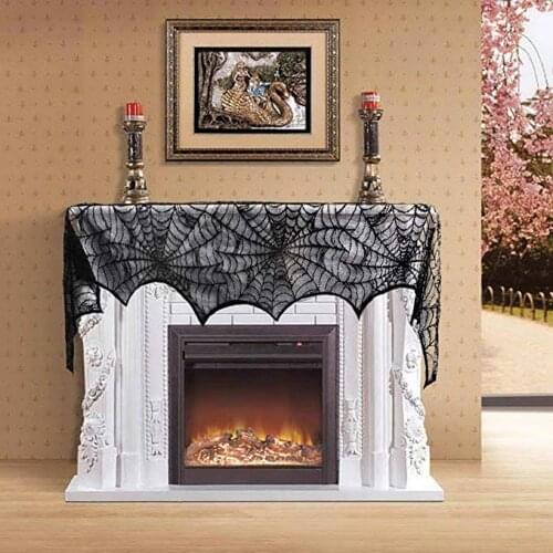 Halloween Decoration Props Black Lace Spiderweb Fireplace Mantle Scarf Cover Festive Party Supplies 45 X 243cm 18 x 96 inch