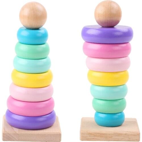 Warm Color Rainbow Stacking Ring Tower Stapelring Blocks Funny Folding Cup Montessori Wood Toys Educational Teaching Aids Kids