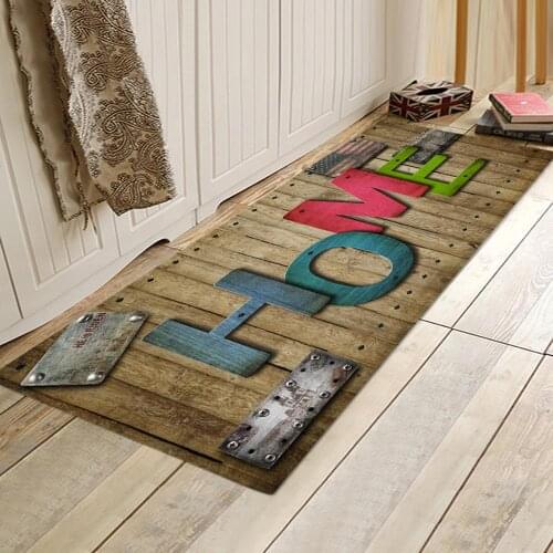 Home Printed Wood Grain Kitchen Carpet Entrance Doormat Bedroom Hallway Floor Mat Bathroom Water Absorption Anti-Slip Long Rug