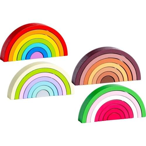 Wooden Rainbow Stacker Montessori Geometry Colorful Building Blocks Blocks Toys for Early Development Gift Boy Girl