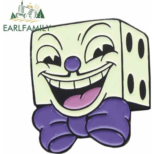 EARLFAMILY 13cm x 11.6cm for Cuphead King Dice Head Car Bumper Window Stickers Vinyl Car Sticker Personality Decals