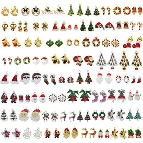 Julie Wang 10PCS Enamel Christmas Charms Alloy Random Mixed Santa Claus Tree Bell Hat Snowflake Pendant Jewelry Making Accessory