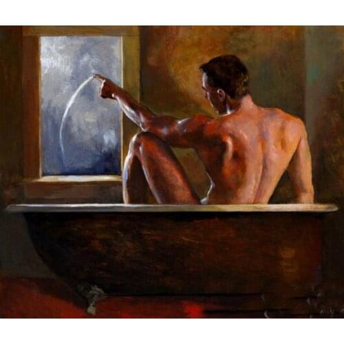 Wholesale art oil painting -TOP COOL ART oil painting--NUDE NUD MALE MAN STRONG ART -gay -36" -Free shipping cost