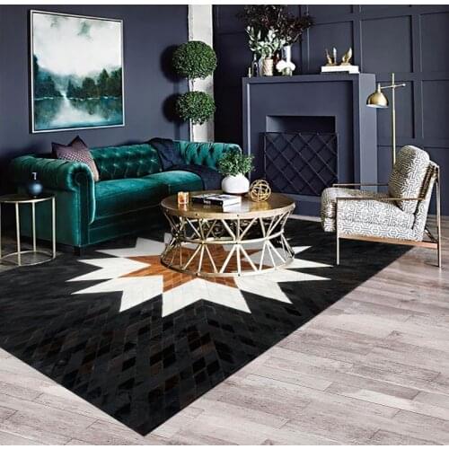 American Style Cowhide Patchwork Rug , Big Size Nature Cow Skin Fur Carpet, Decorative Leather Rug for Living Room