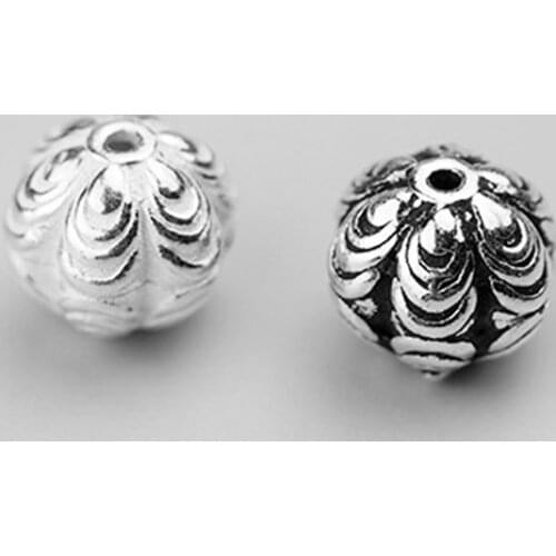 925 Sterling Silver Pretty Wave Pattern Round Loose Beads 10mm Solid Silver Space Beads DIY Jewelry Accessories For Bracelets