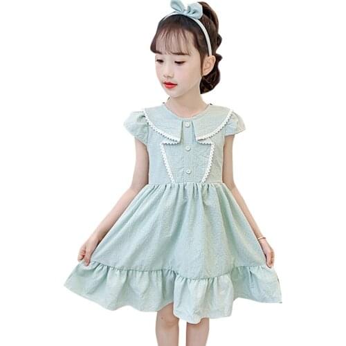Summer Dress Girl Plaid Pattern Party Girl Dress Sashes Children Dress Casual Style Girls Clothing 6 8 10 12 14