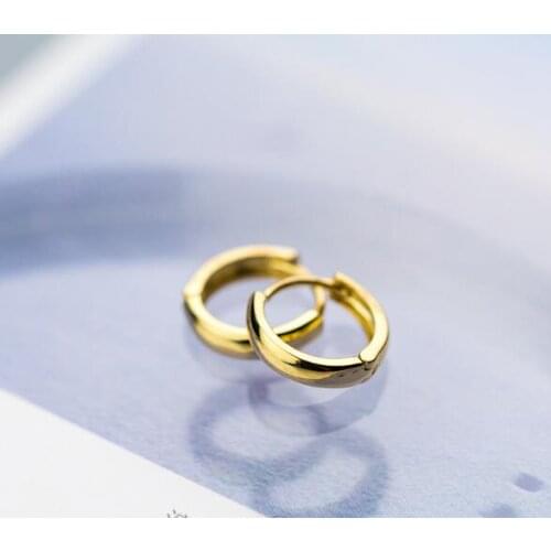 SMALL 9MM Authentic Real 100% 925 Sterling Silver fine Jewelry Geometric Golden Rounded Hoop Huggie Earrings GTLE2538