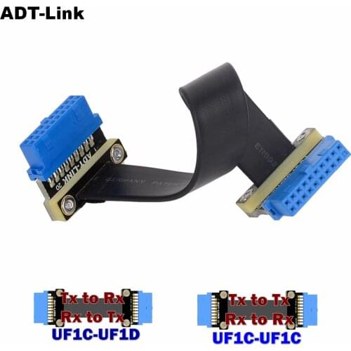 Small Mini USB 3.0 19 Pin Internal Extension Header Adapter Flat Cable for Motherboard Extension Up Down Angled 90 Degree