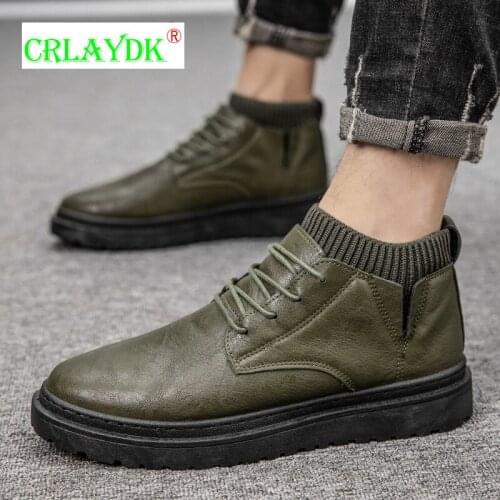 CRLAYDK Mens Chukka Leather Sports Boots Outdoor Walking Fashion Winter Casual Flats Comfortable Ankle Shoes Business Boties