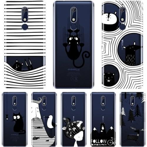 Soft Phone Case Silicone For Nokia 2.1 3.1 5.1 6.1 7.1 Plus Black Cat Dog Rabbit Bear Back Cover For Nokia 2.1 3.1 5.1 6.1 7.1