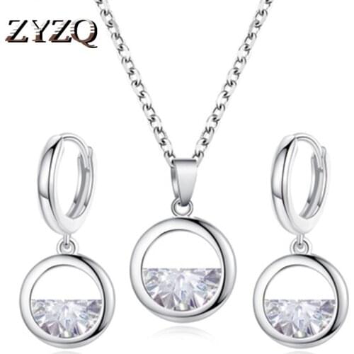 ZYZQ Classic Korean Style Jewelry Sets With Dazzling Crystal Cubic Zircon Stone Wedding Engagement Necklaces&Earrings Wholesale