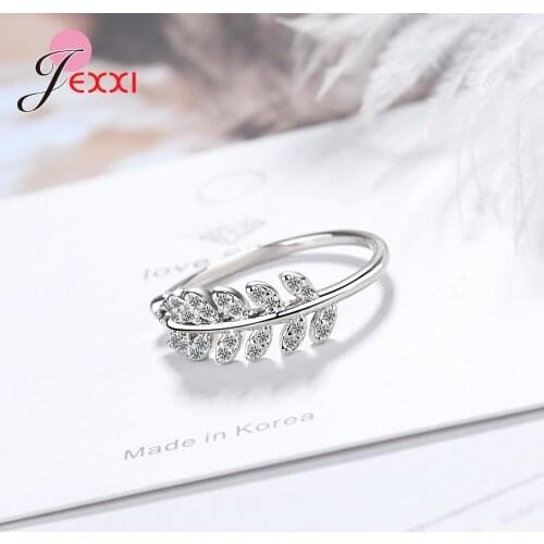 New Fashion Wedding Engagement Promise Ring S925 Sterling Silver Austrian Crystal Inlay Paved Leaf Charms Jewelry