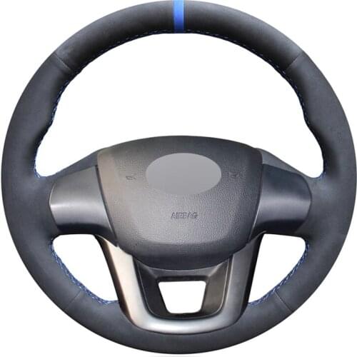 Hand-stitched Black Suede Soft No-slip Car Steering Wheel Cover for Kia K2 Rio 2011 2012 2013 2014 2015 2016