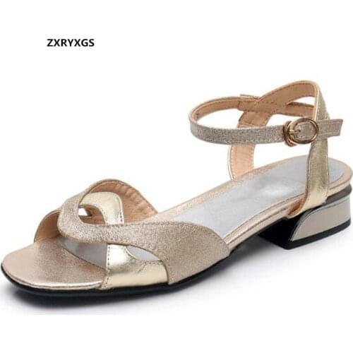 2020 New Top Soft Cowhide Open-toe Sandals Summer Ladies Sandals Low-heel Soft Bottom Comfortable Sandals Women Leather Sandals