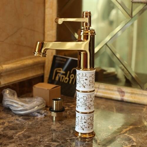 Hot and Cold Water Basin Gold Ceramic Brass Basin Faucet for Gold Basin European Archaistic Faucet Tap Millionaire Golden Faucet