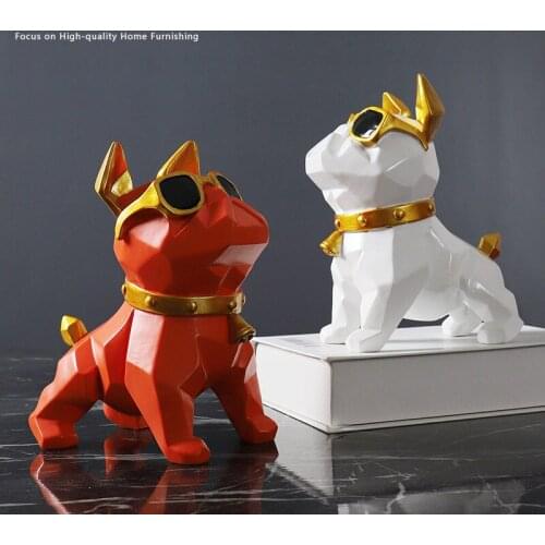 MODERN GEOMETRY BULLDOG LUCKY DOG RESIN SCULPTURES DECORATION HOME LIVINGROOM ANIMAL FIGURINES ORNAMENTS ACCESSORIES CRAFTS ART