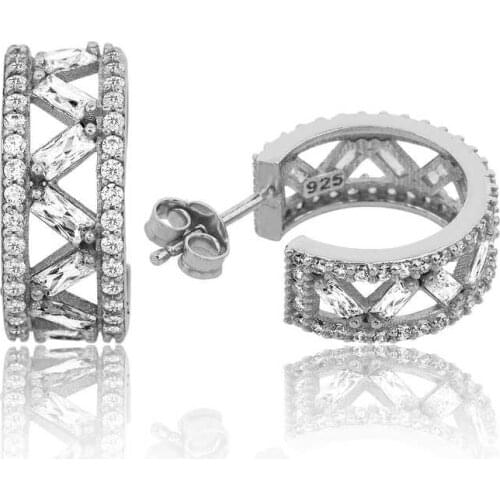 Tevuli 925 Sterling Silver White Cubic Zirconia Hoop Ladies Earrings