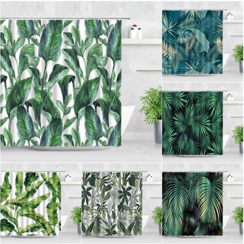 Tropical Plant Leaves Shower Curtains Green Banana Leaf Nordic Style Modern Home Decor Screens Waterproof Bathroom Curtain Sets