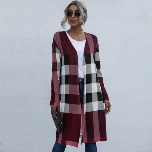 Fad Autumn Long Jacket Women Lattice Coat Women Long Sleeve Cardigan Female Vogue Coat Ladies