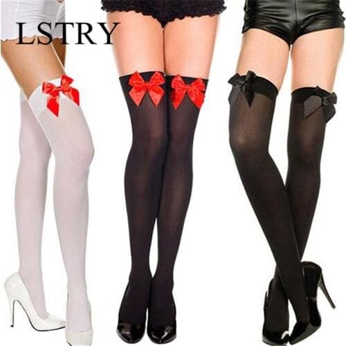 Women Stretch Lace Bow Thigh Sexy Stockings Thigh High Over Knee Socks Nylon Long Socks Hosiery Anime Lolita Socks Bow Stockings
