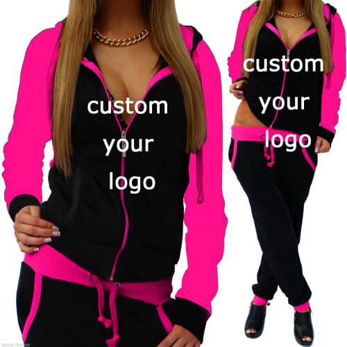 Autumn and Winter Love Print Women Tracksuit 2 Piece Set Zipper Sweatshirt+Pants Sport Wear Casual Womens Sports Suit Hoodies S
