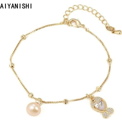 AIYANISHI 18K Gold Filled Pearl Bracelets Fish Bangles Women Natural Freshwater Pearls Bracelets Jewelry Lover Christmas Gift