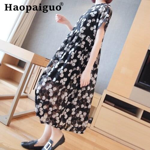 2019 Summer Black Lace Dress Women Short Sleeve O-neck Loose Midi Dress Women Print Apple Casual Ladies Sundress Ropa Mujer