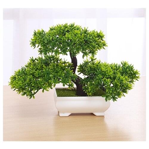 1set Mini trigeminal welcoming pine small potted artificial flower plants small bonsai for home wedding Christmas decoration