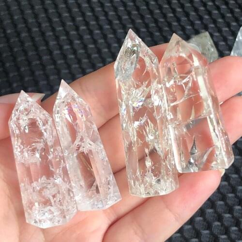 1PCS Natural Crystal Transparency Fireworks Quartz Point Healing Stone Hexagonal Prisms Obelisk Wand Treatment Stone Home Decor