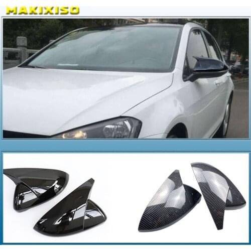 2 pieces For VW Golf MK7 7.5 GTI 7 7R Mirror Covers Caps RearView Mirror Case Cover Carbon Look Bright Black Matte Chrome Cover