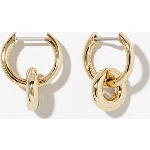 2021 New Gold Double Ring Earrings Copper Plating 14K Real Gold Texture Polishing Adjustable Ear Manufacturers Wholesale