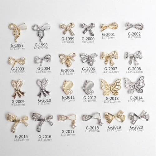 5PCS, Nail Art Dedicate Bows Butterflys Zircon Pearls Rhinestones With Gold Silver Alloy For Nail Tips Decorations
