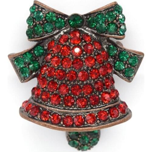 Antique copper Rhinestone Christmas Bells Pin brooches C479 CM3