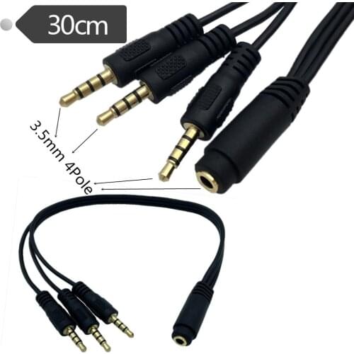 3.5mm (1/8") TRRS 4-Pole/3-Rings Female to 3x Male 3.5mm TRRS 4-Pole/3-Rings Stereo Splitter Audio Cable, Gold-Plated 0.3M