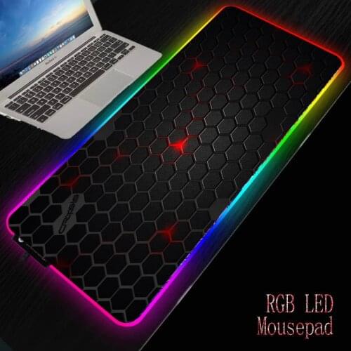 MRGBEST Abstract Art Hexagon Black RGB Big Mouse Pad Computer LED Mousepad Led Backlight XXL Surface Mause Pad Keyboard Desk Mat