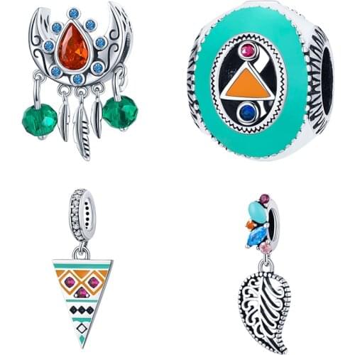 BISAE 925 Sterling Silver Zircon Moon Dream Net Leaf Strange Bohemia Charm Beads fit Women Bracelet DIY Beads Fine Jewelry